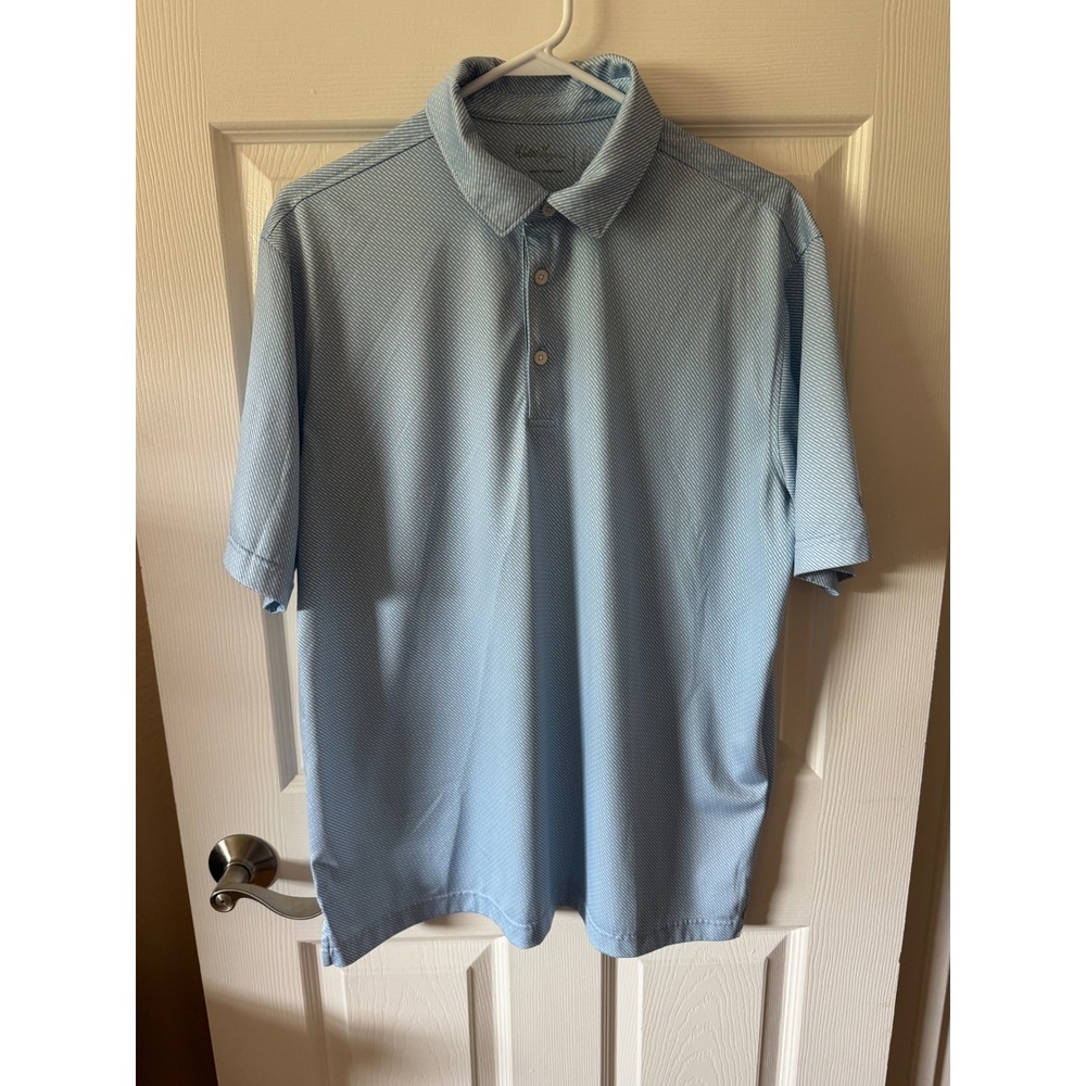 Walter Hagen Polo Shirt Men Large Light Blue Micro Stripe Performance Golf Top